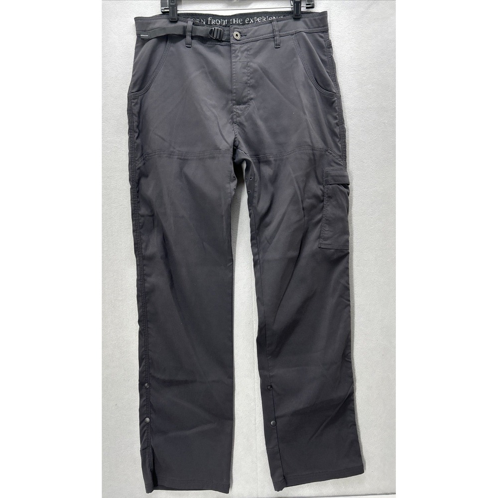 Prana Stretch Zion II Straight Pants Hiking Belt Roll Snap Up 36x33 Mens Grey